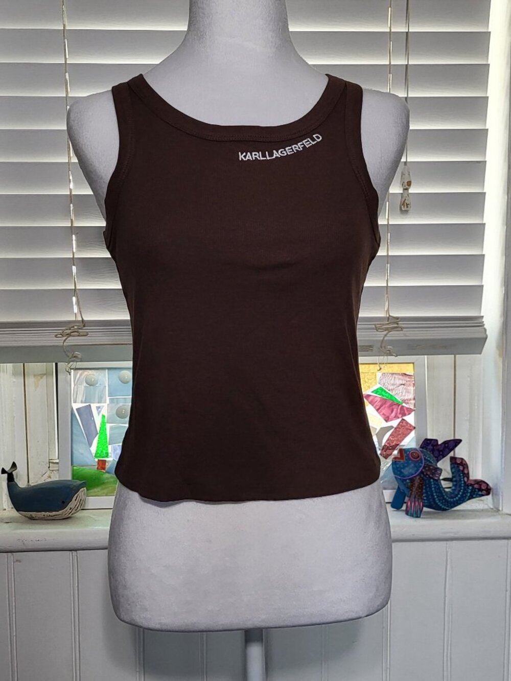 ✨Karl Lagerfeld Paris | Ribbed Racer Tank Top Contrast Trim White Black✨